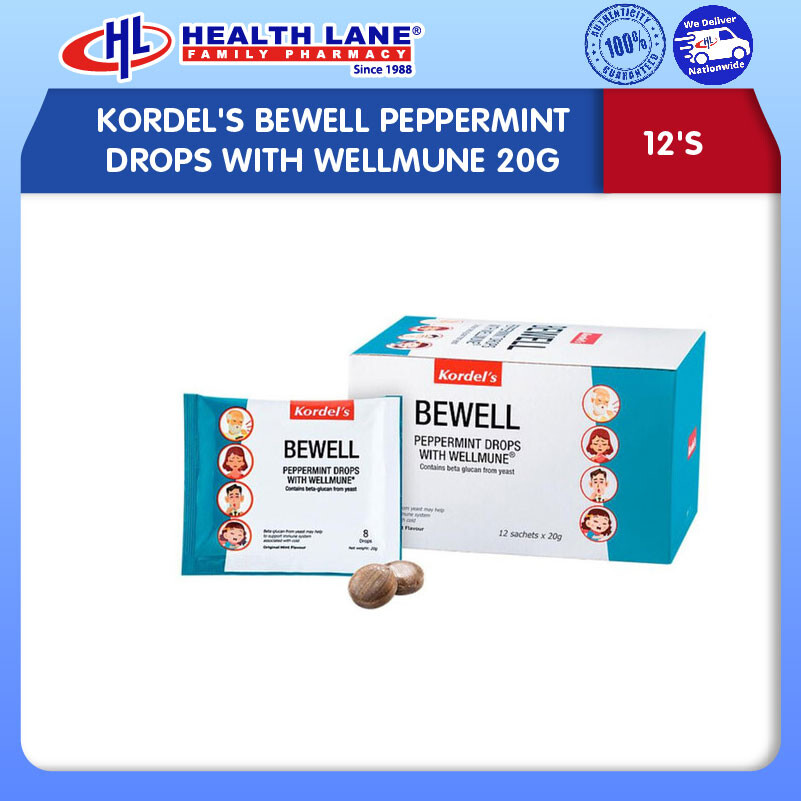 KORDEL'S BEWELL PEPPERPUDINADROPS DENGAN WELLMUNE 20G (12'S)
